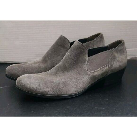 Paul Green Women's Faith Boots Size 9 Low Cut Block Heel Chelsea Gray Suede Shoe - Picture 1 of 10